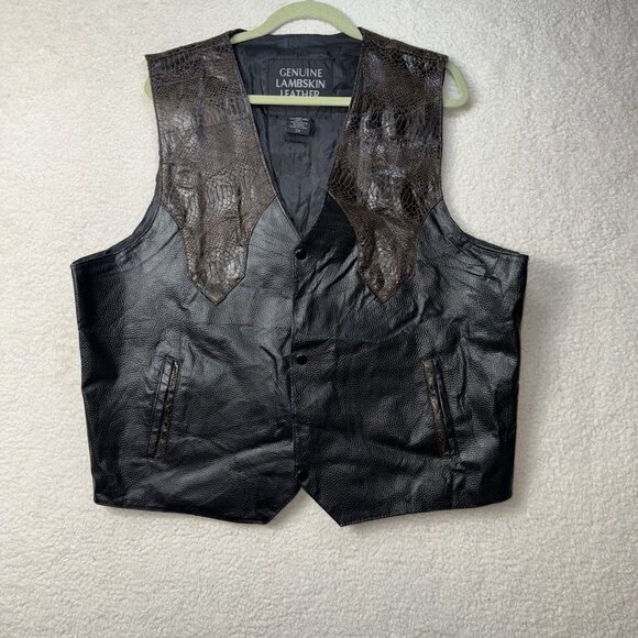 Vintage Lambskin Leather Vest Mens 2XL Black Biker Western Motorcycle Biker - Picture 1 of 7